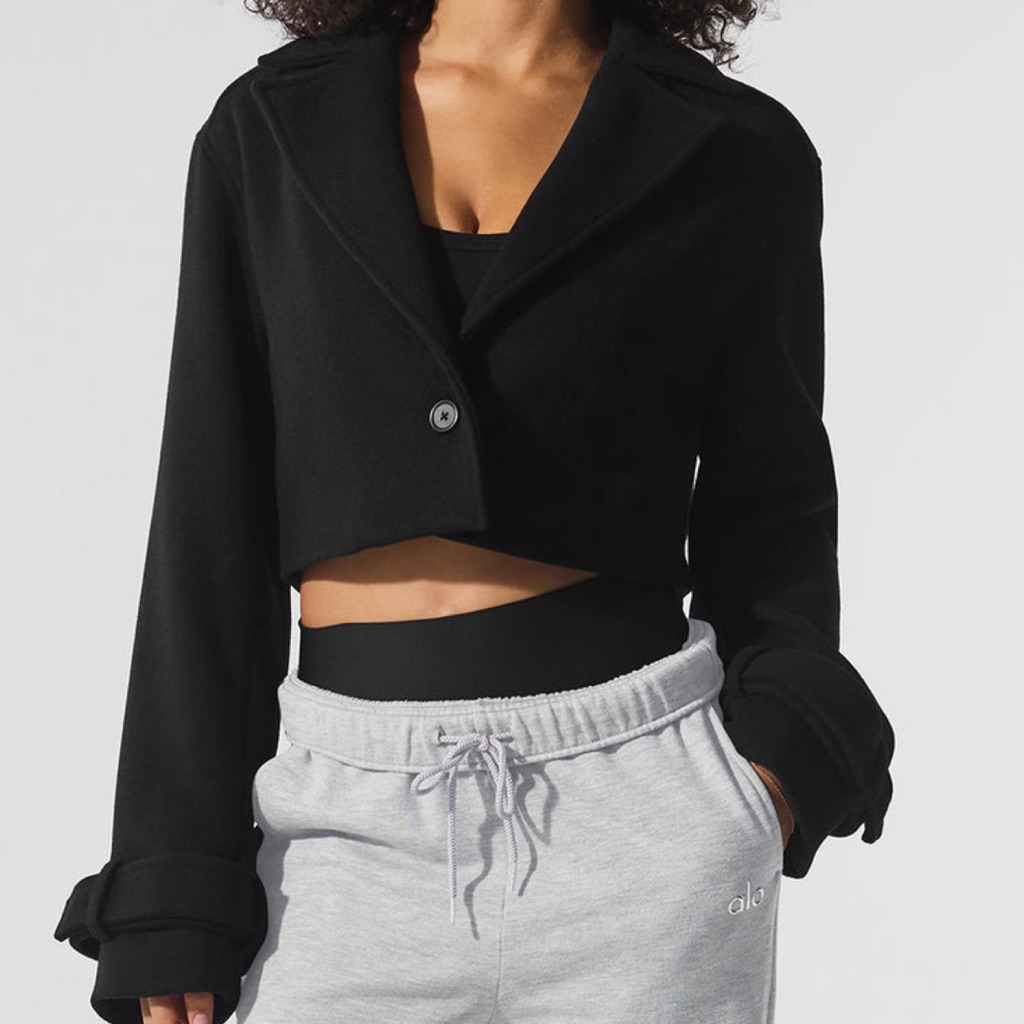Alo Yoga Wool Cropped Metro Trench Black S